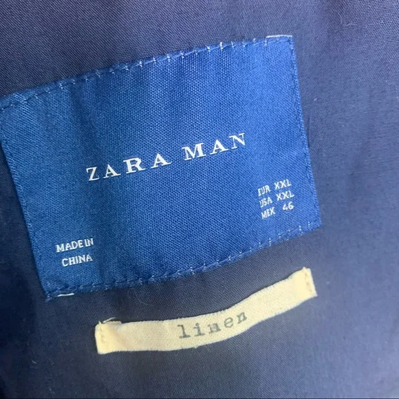 Zara Man Blue Linen Biker Bomber Jacket Size Medium - Picture 10 of 10